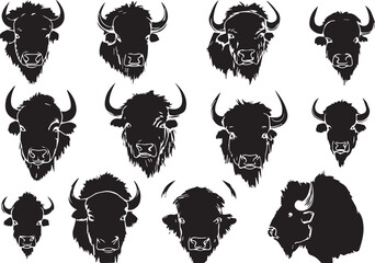 Cartoon vector set of animal heads illustration icons with faces and expressions