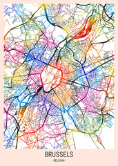 Brussels Belgium City Map. downtown tourism, house art travel, scenic metropolis concept, travel art city, patriotic abstract banner