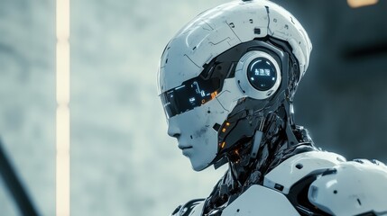 Futuristic Robot Head with Sleek Design and Advanced Technology