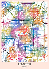 Obraz premium Edmonton Canada City Map. downtown tourism, house art travel, scenic metropolis concept, travel art city, patriotic abstract banner