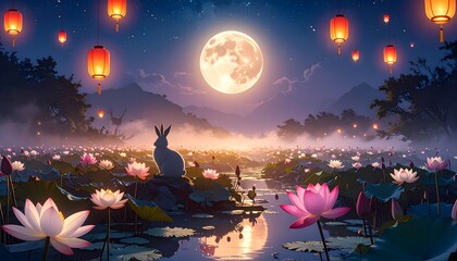 Mid-Autumn Festival Rabbit with Lotus Pond