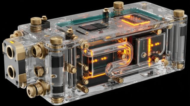 Transparent computer cooling system, internal components visible