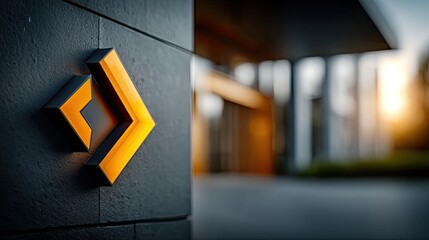 Modern, illuminated sign on a dark building exterior