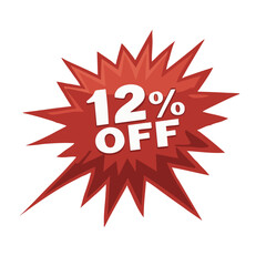 12% Off Discount Badge with Burst Effect, Promotional Sale Offer Label
