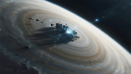 Stunning Cosmic Planet with Swirling Clouds and Bright Core, Ideal for Space Art Collectors