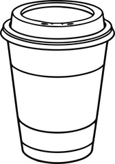 one line drawing of take away coffee cup with lid, black outline, white background, modern cafe vibe