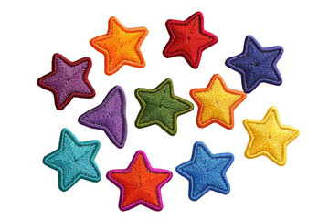 Collection of colorful felt stars isolated on transparent background