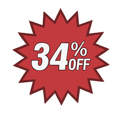 34% Off Discount Badge with Burst Effect, Promotional Sale Offer Label