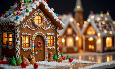 Christmas Food Illustration Rich Decorated Gingerbread Christmas House