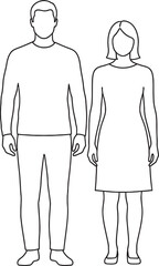 Simple outline drawing of a man and woman standing together