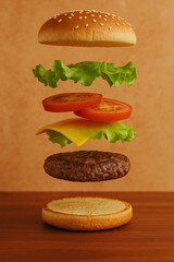 hamburger isolated on khaki background