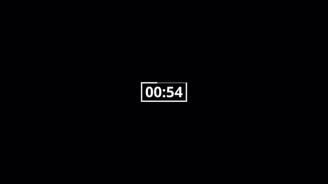 One minute countdown animation with transparent background, countdown timer from 60 seconds to 0 seconds, One minute countdown timer with alpha channel in 4k.	