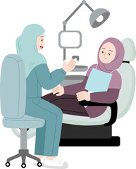 muslim hijab dentist explaining to patient