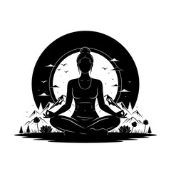 Find your inner peace with this mindful meditation pose silhouette against mountain scenery, a zen moment for clarity and balance