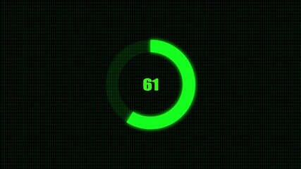 Neon green loading circle with number 51 countdown timer on dark grid background futuristic technology interface element digital progress indicator abstract animation - Powered by Adobe