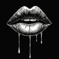 Black mouth, mouth, black and white mouth, teeth, tongue, lips, organs Generative AI