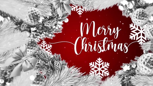 Festive Christmas greeting with a red background and white decorative elements.