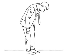 肩を落として落ち込む男性のビジネスマンのおしゃれな線画アイコンベクターイラスト / オフィス / ラインアート / リストラ