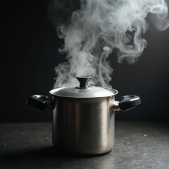 Cooking pots, cooking pots, rice cookers, smoke rising from pots, food smoke, kitchen appliances Generative AI