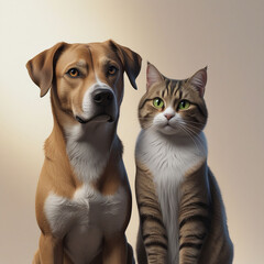 Dog, cat, animal, domestic pet, brown dog, orange cat Generative AI