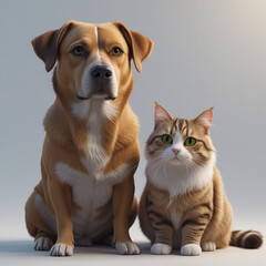 Dog, cat, animal, domestic pet, brown dog, orange cat Generative AI
