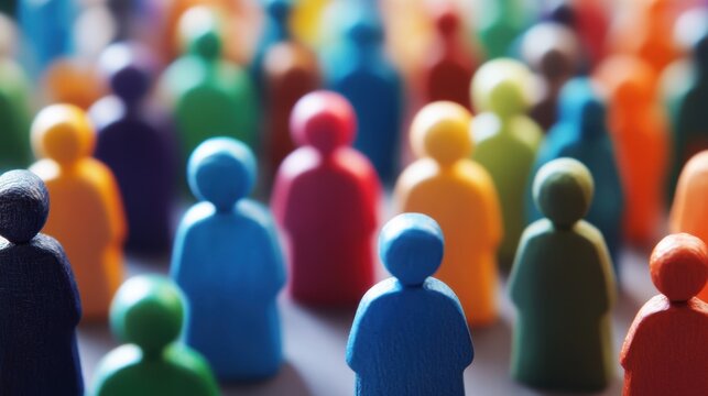 Colorful Wooden Figures Representing Community and Diversity in Togetherness