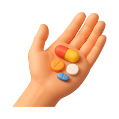 Medicine Tablets in 3D Palm Isolated on a Transparent Background