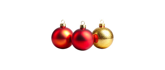 Shiny red and gold Christmas balls on a white background