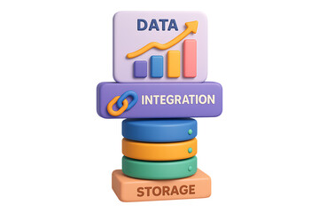 3D Data Integration and Storage Stack Isolated on a Transparent Background