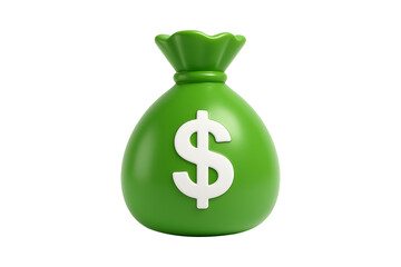 3D Money Bag Icon with Dollar Symbol Isolated on a Transparent Background