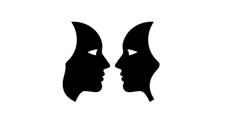 Two black silhouettes of faces facing each other, representing duality and connection.