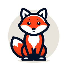 Obraz premium Cute sitting fox illustration with friendly expression and warm colors for kids' designs on transparent background 