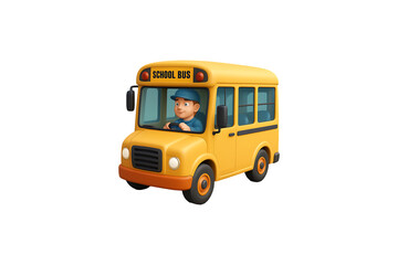 Yellow School Bus 3D Illustration Isolated on a Transparent Background