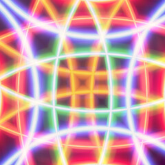 Vividly glowing neon light circles in multicolor tones, featuring a mesmerizing and vibrant abstract display, suitable for backgrounds, artistic concepts, or electronic-themed visual content.
