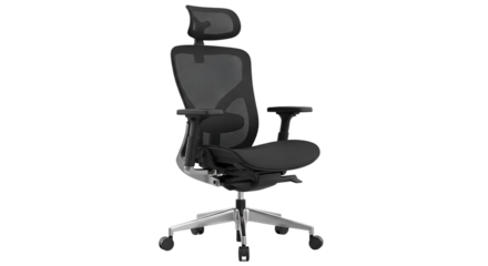 Ergonomic office chair with adjustable headrest and armrests isolated PNG with Transparent Background