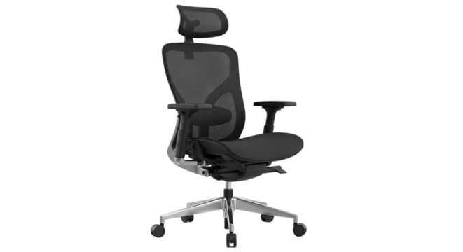 Ergonomic office chair with adjustable headrest and armrests isolated PNG with Transparent Background