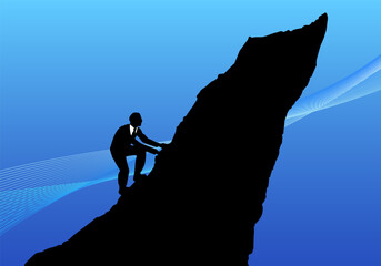 山を登るビジネスマン/仕事の困難や目標に挑戦