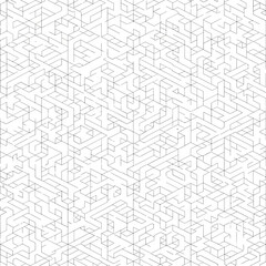 Complex isometric network pattern with intricate interconnected lines and shapes, seamless pattern, royalty free stock.