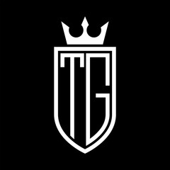 TG Vector logo of initials shield with crown and minimalist, elegant style