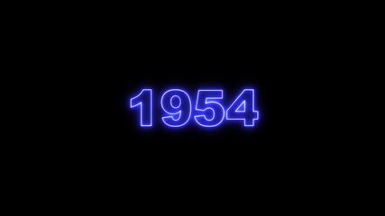Blue neon glowing number 1954 on a black background year numeral