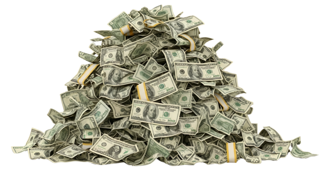 Pile of money with hundred dollar bills isolated PNG with Transparent Background