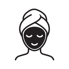 Facial mask icon, woman with towel wrap enjoying spa skincare treatment, beauty vector graphic.
