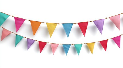 Obraz premium Bright and colorful party flags hang in a festive arrangement, perfect for celebration and joyful gatherings.
