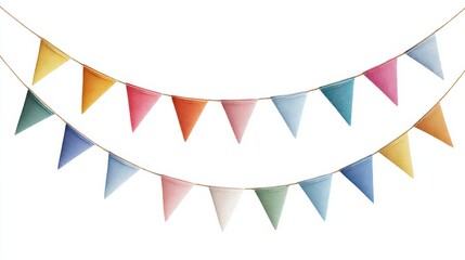 Colorful bunting flags cascading in vibrant shades, perfect for festive events and celebrations, adding charm to any space.