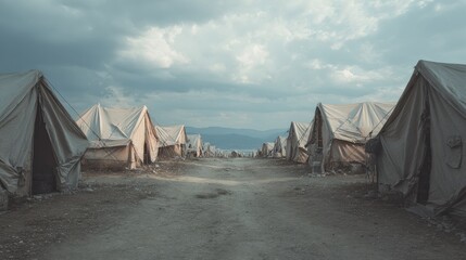 Refugee Camp Under Cloudy Sky