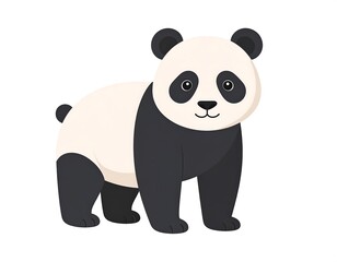 Naklejka premium A cute, cartoon panda bear, black and white, stands facing forward, with a friendly expression.