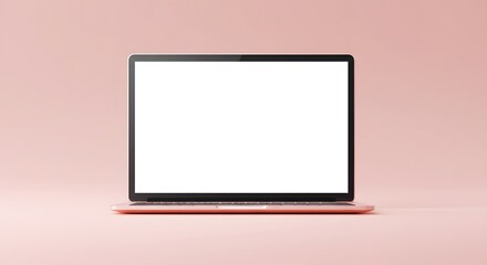Modern laptop with a blank white screen for mockups on a clean pink background. 3D rendering for technology and business concepts