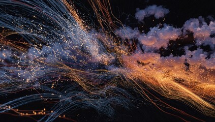 Abstract digital art of flowing lines and particles