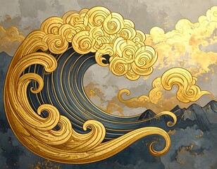 Golden Wave Abstract Art