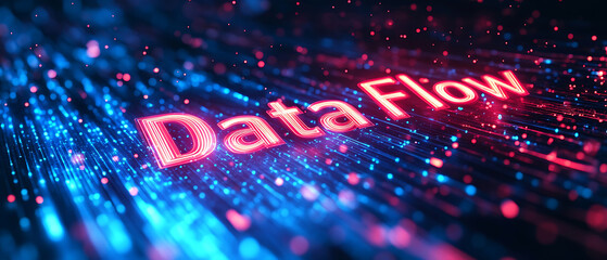 Abstract digital data flow with glowing particles and lines, representing big data and technology.